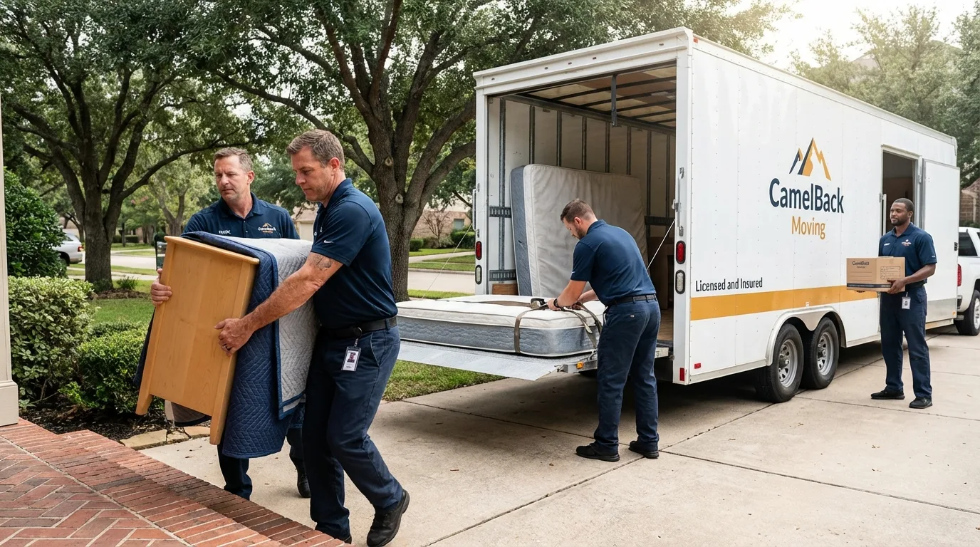 Crew loading residential truck for cross-state move from Windsor, ME