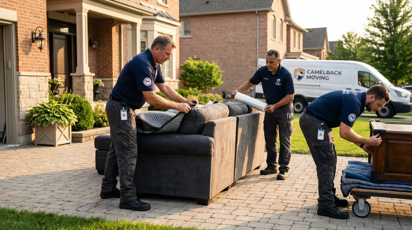 Large estate moving crew wrapping furniture in Windsor, ME