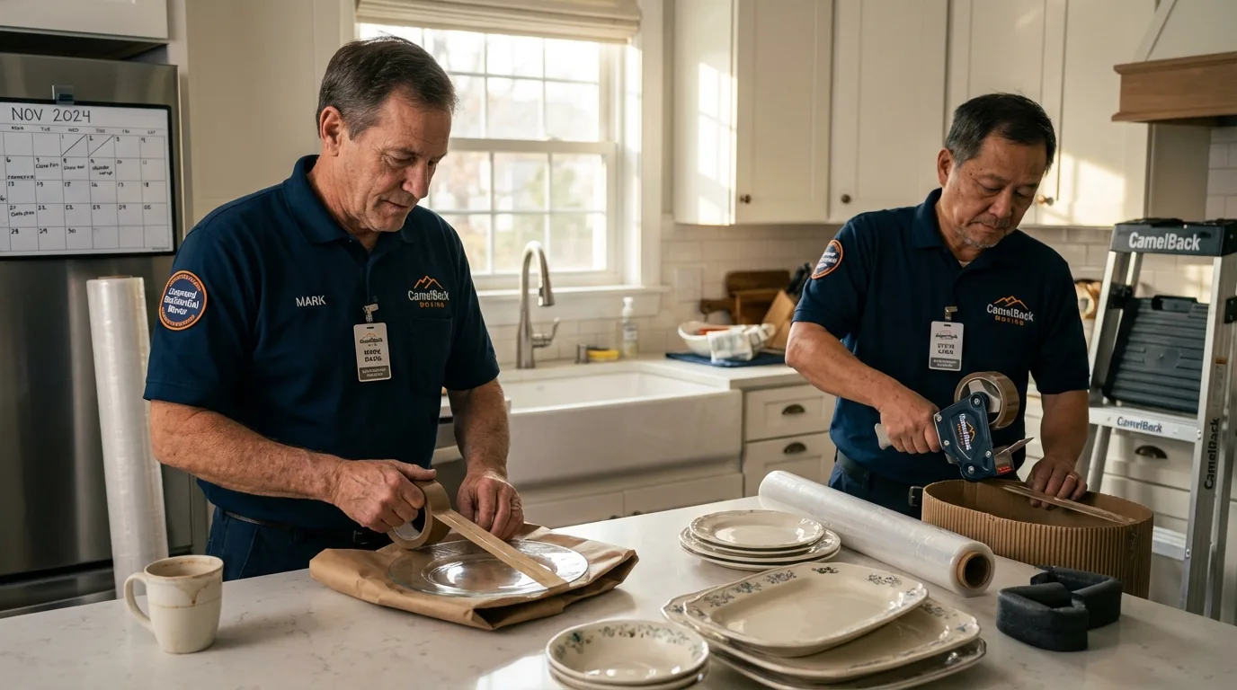 Professional crew packing kitchen dishware in Windsor, ME